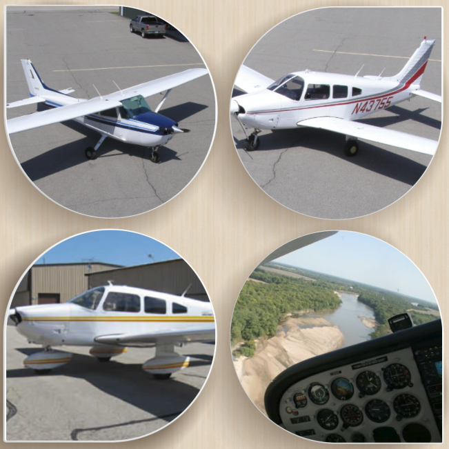 A Cessna 172 two Piper Archers and a Aircraft Panel
